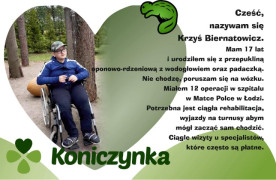 Plakat, na którym widoczny jest młody mężczyzna na wózku inwalidzkim 