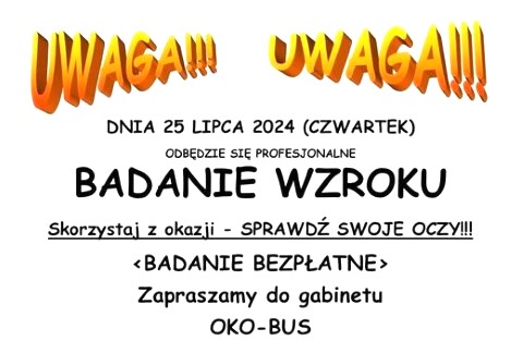 Informacja o bezpłatnym badaniu wzroku