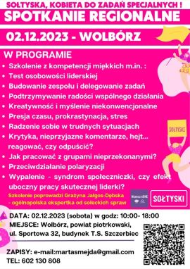 Plakat informujący o spotkaniu sołtysek w Wolborzu