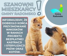 Plakat informacyjny. Widoczny pies i kot