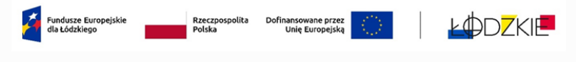 Cztery logotypy obok siebie. Od lewej: znak Funduszy Europejskiej, znak barw Rzeczpospolitej Polskiej, znak Unii Europejskiej złożony z flagi UE i napisu "Dofinansowane przez Unię Europejską", logo Województwa Łódzkiego 