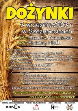 Plakat informacyjny dot. dożynek w Szczepocicach 