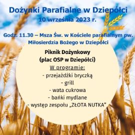 Plakat informujący o dożynkach w Dziepółci 