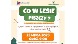Plakat informacyjny dotyczący wycieczki do lasu organizowanej przez Starostwo Powiatowe w Radomsku