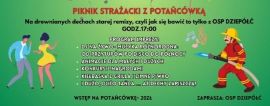 Zielony plakat informujący o pikniku OSP
