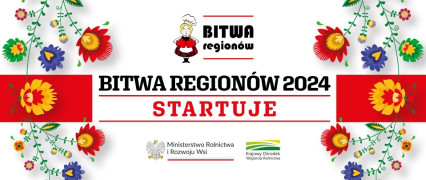 Kolorowy plakat, na którym dominują różnokolorowe kwiaty. Znajduje się też na nim napis: Bitwa Regionów 2024