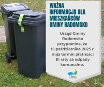Plakat informacyjny. Widoczne pojedyncze kosze na śmieci i napisy 