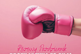 Różowa grafika informacyjna dot. profilaktyki raka piersi 