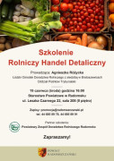 Kolorowy plakat informujący o szkoleniu: Rolniczy Handel Detaliczny 