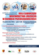 Kolorowy plakat informujący o spotkaniu przedsiębiorców z terenu Powiatu Radomszczańskiego 