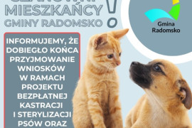 Plakat informacyjny: widoczny pies i kot