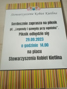 Plakat informujący o pikniku pt. "Legendy i gawędy przy ognisku" organizowanym przez Stowarzyszenie Kobiet Kietlina