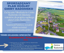 Kolorowy plakat informujący o sporządzaniu planu ogólnego Gminy Radomsko