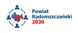 Logo strategii Powiatu Radomszczańskiego - napis, koło, mapa, ludzie