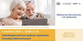 Plakat informujący o szkoleniu online dla seniorów i ich opiekunów w sprawie cyberbezpieczeństwa