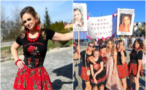 Grupa kobiet w kolorowych strojach. Na pierwszym planie Anna Janocha z "Makowych Panienek", która w ubiegłym roku podczas konkursu "Miss Wdzięku" zdobyła wyróżnienie 