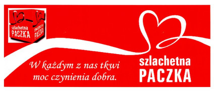 Logo Szlachetnej Paczki: czerwone tło, na którym widnieje serce i napis: szlachetna Paczka 