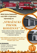 Plakat informujący o "Strażackim  Pikniku Rodzinnym" w miejscowości Dąbrówka 