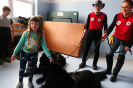 Dziewczynka, dwa psy i ich właściciele 