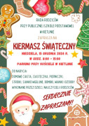 Kolorowy plakat: widoczny Mikołaj i ozdoby świąteczne 