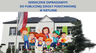 Plakat informujący o rekrutacji do klasy I szkoły podstawowej oraz oddziału przedszkolnego