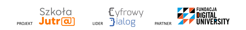 Logotypy: Szkoła jutra, Cyfrowy Dialog, Fundacja Digital University