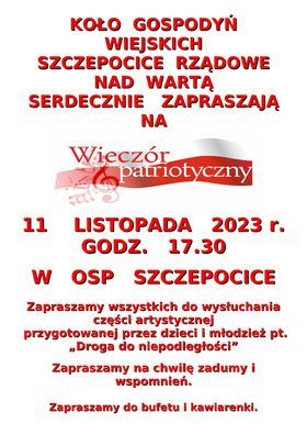 Plakat zapraszający na Wieczór Patriotyczny 